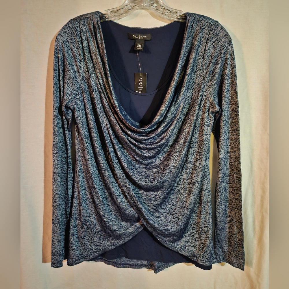 White House Black Market Long Sleeve Scoop Neck Layered Shirt In Blue Size XS